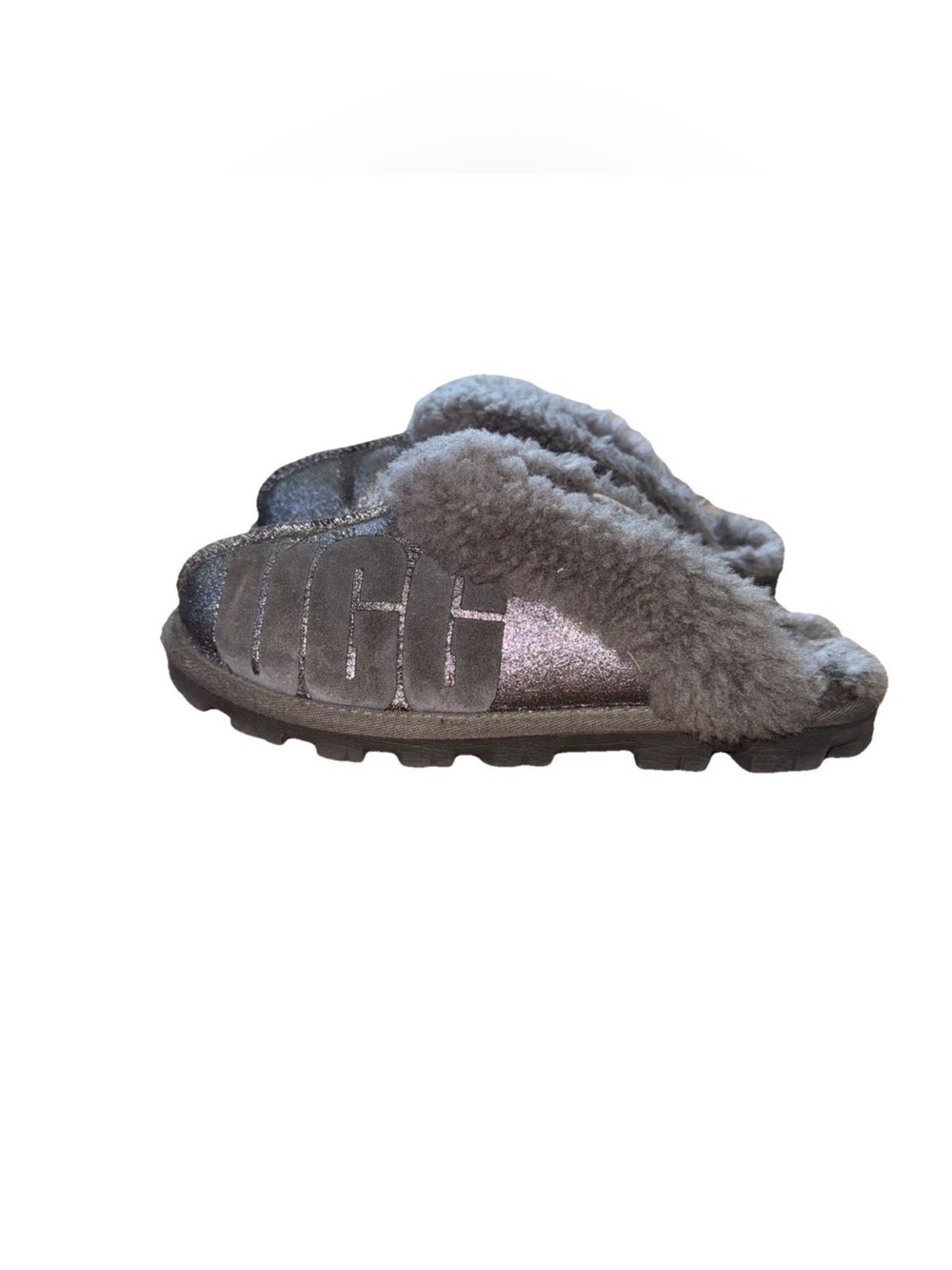 Ugg Silver Sparkle Slip on Slipper GUC Gray Size 7 Women's 5 UK Preppy Comfort
